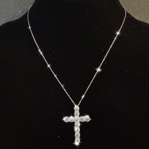 3 CT  Round Brilliant Cut Moissanite Cross Wedding Pendant 14K White Gold